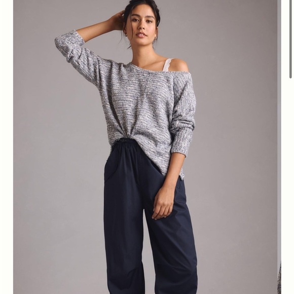 Daily Practice by Anthropologie Pullover Back Cut Out Sweater Navy White M NEW - Picture 3 of 16